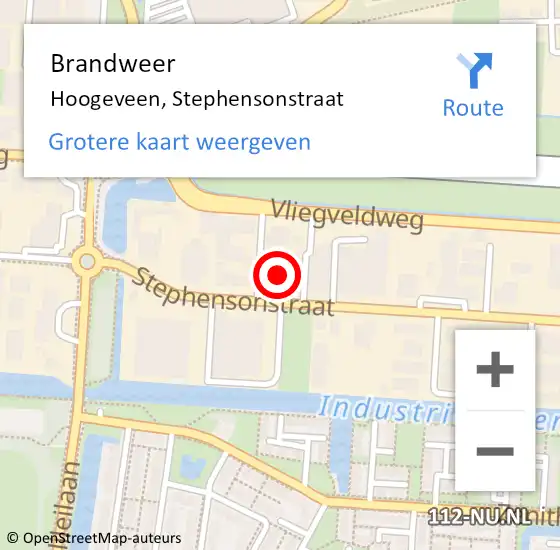 Locatie op kaart van de 112 melding: Brandweer Hoogeveen, Stephensonstraat op 12 juni 2017 15:31