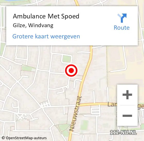 Locatie op kaart van de 112 melding: Ambulance Met Spoed Naar Gilze, Windvang op 12 juni 2017 16:28