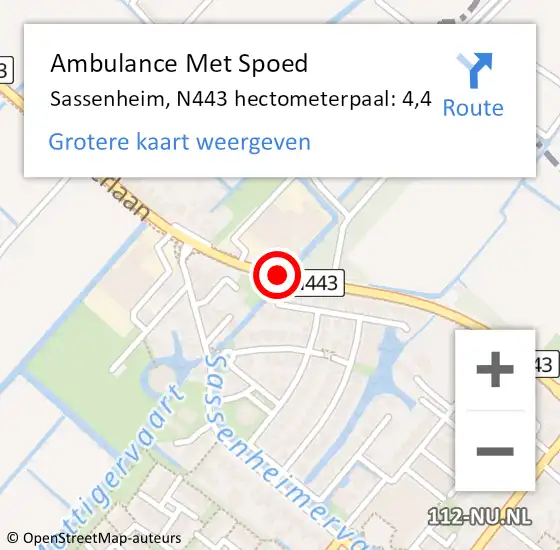 Locatie op kaart van de 112 melding: Ambulance Met Spoed Naar Sassenheim, N443 hectometerpaal: 4,4 op 12 juni 2017 17:13