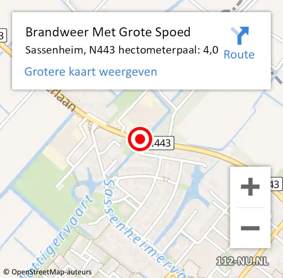 Locatie op kaart van de 112 melding: Brandweer Met Grote Spoed Naar Sassenheim, N443 hectometerpaal: 4,0 op 12 juni 2017 17:15