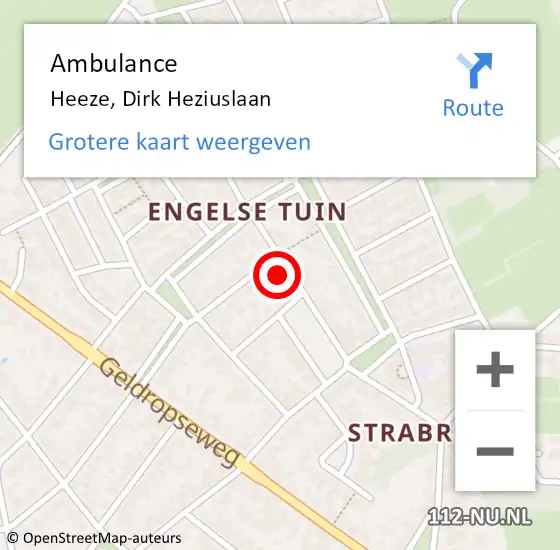 Locatie op kaart van de 112 melding: Ambulance Heeze, Dirk Heziuslaan op 12 juni 2017 17:48