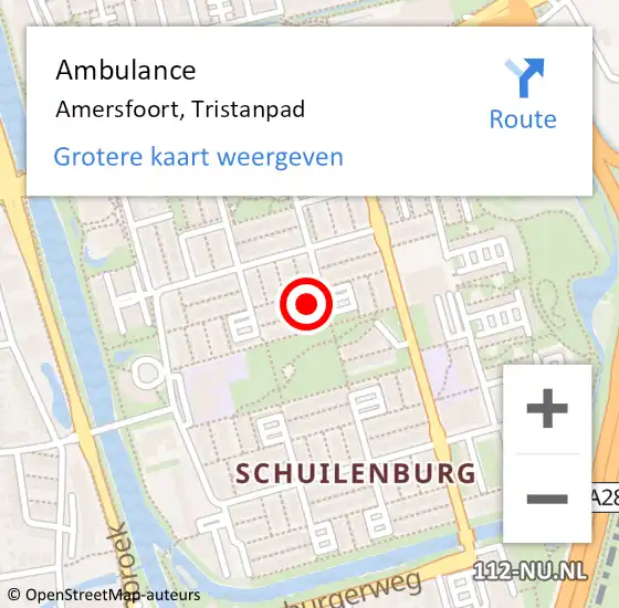 Locatie op kaart van de 112 melding: Ambulance Amersfoort, Tristanpad op 12 juni 2017 19:21