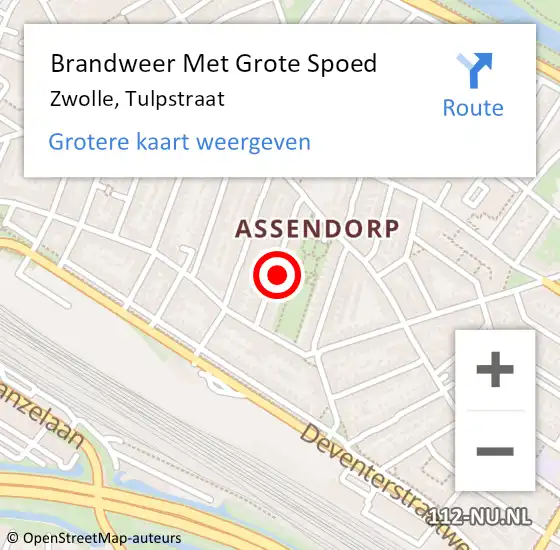 Locatie op kaart van de 112 melding: Brandweer Met Grote Spoed Naar Zwolle, Tulpstraat op 12 juni 2017 19:23