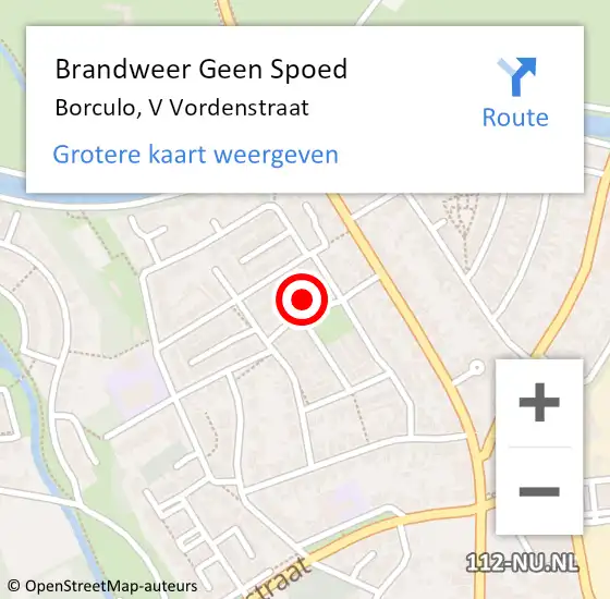 Locatie op kaart van de 112 melding: Brandweer Geen Spoed Naar Borculo, V Vordenstraat op 12 juni 2017 19:34