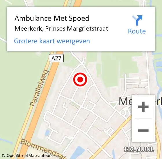 Locatie op kaart van de 112 melding: Ambulance Met Spoed Naar Meerkerk, Prinses Margrietstraat op 12 juni 2017 20:58