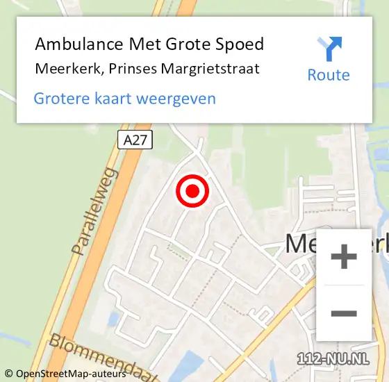 Locatie op kaart van de 112 melding: Ambulance Met Grote Spoed Naar Meerkerk, Prinses Margrietstraat op 12 juni 2017 21:01