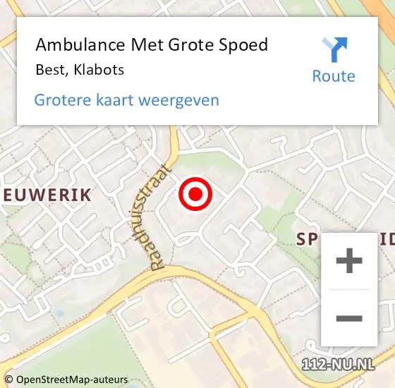 Locatie op kaart van de 112 melding: Ambulance Met Grote Spoed Naar Best, Klabots op 12 juni 2017 21:10