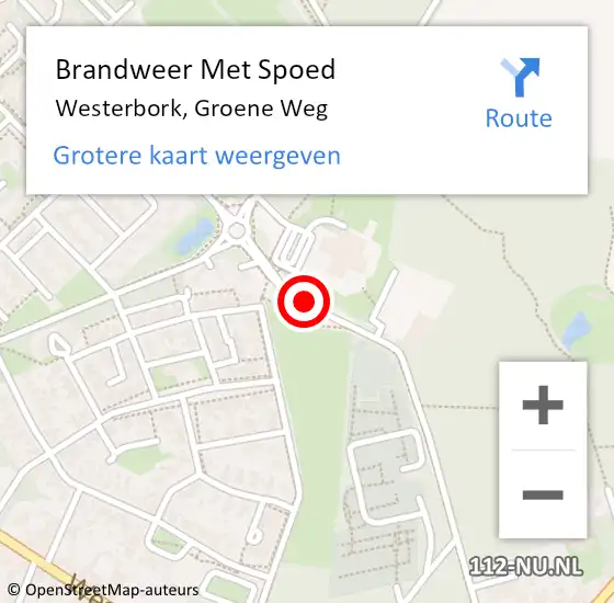 Locatie op kaart van de 112 melding: Brandweer Met Spoed Naar Westerbork, Groene Weg op 12 juni 2017 21:19