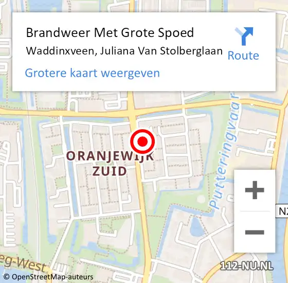 Locatie op kaart van de 112 melding: Brandweer Met Grote Spoed Naar Waddinxveen, Juliana Van Stolberglaan op 12 juni 2017 22:45