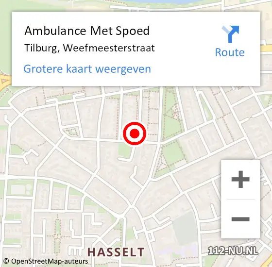 Locatie op kaart van de 112 melding: Ambulance Met Spoed Naar Tilburg, Weefmeesterstraat op 12 juni 2017 23:45