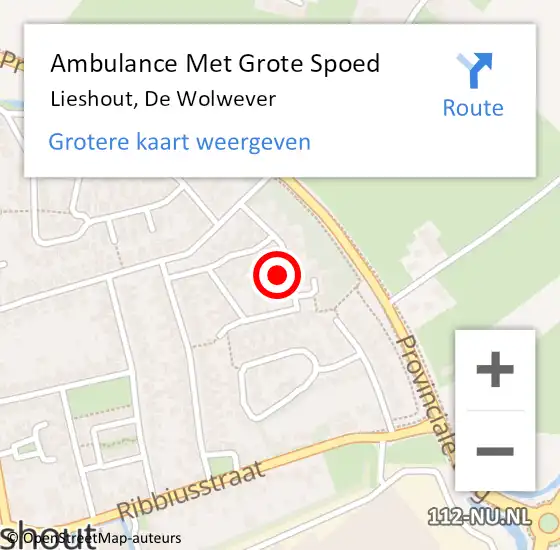 Locatie op kaart van de 112 melding: Ambulance Met Grote Spoed Naar Lieshout, De Wolwever op 13 juni 2017 04:03
