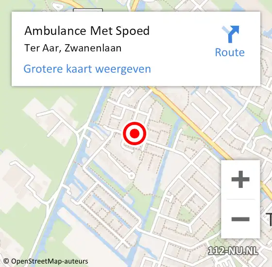 Locatie op kaart van de 112 melding: Ambulance Met Spoed Naar Ter Aar, Zwanenlaan op 13 juni 2017 05:16