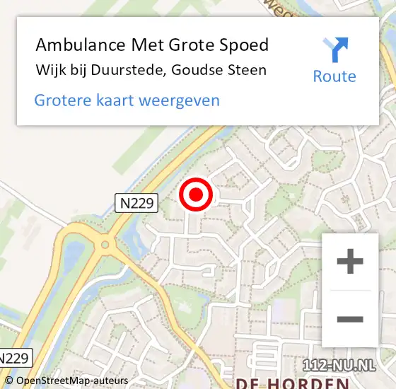 Locatie op kaart van de 112 melding: Ambulance Met Grote Spoed Naar Wijk bij Duurstede, Goudse Steen op 13 juni 2017 07:39