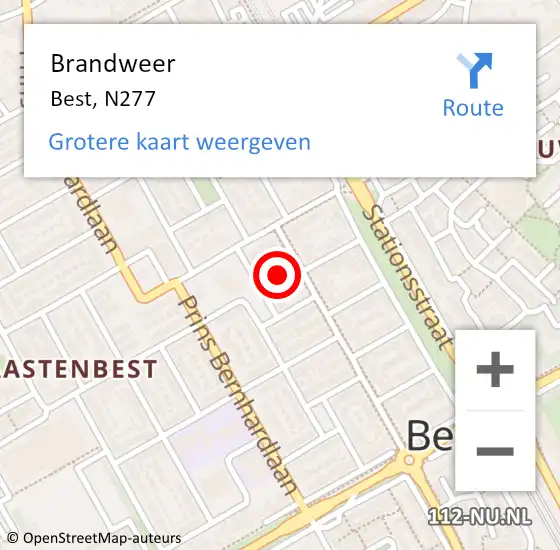 Locatie op kaart van de 112 melding: Brandweer Best, N277 op 13 juni 2017 07:59