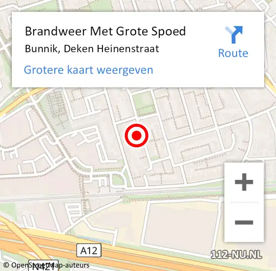 Locatie op kaart van de 112 melding: Brandweer Met Grote Spoed Naar Bunnik, Deken Heinenstraat op 13 juni 2017 10:22