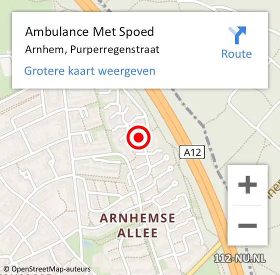 Locatie op kaart van de 112 melding: Ambulance Met Spoed Naar Arnhem, Purperregenstraat op 13 juni 2017 10:37