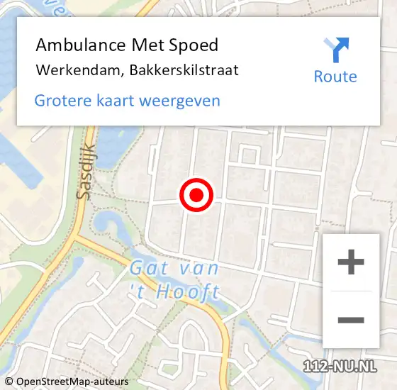 Locatie op kaart van de 112 melding: Ambulance Met Spoed Naar Werkendam, Bakkerskilstraat op 13 juni 2017 13:17