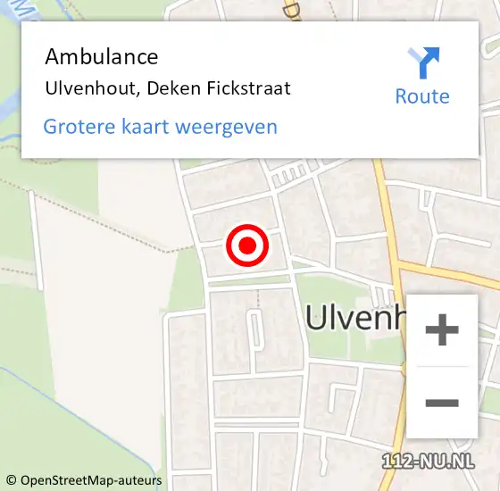 Locatie op kaart van de 112 melding: Ambulance Ulvenhout, Deken Fickstraat op 13 juni 2017 15:39