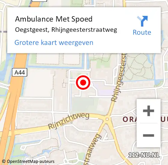 Locatie op kaart van de 112 melding: Ambulance Met Spoed Naar Oegstgeest, Rhijngeesterstraatweg op 13 juni 2017 15:42