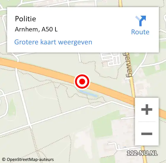 Locatie op kaart van de 112 melding: Politie Arnhem, A50 R op 13 juni 2017 17:23