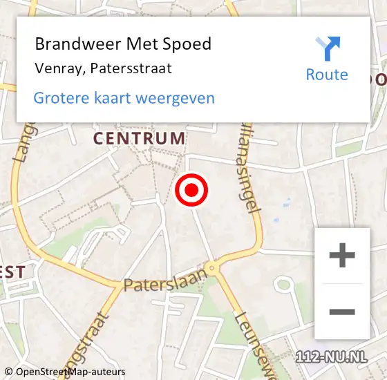 Locatie op kaart van de 112 melding: Brandweer Met Spoed Naar Venray, Patersstraat op 13 juni 2017 17:29