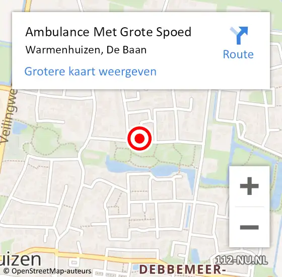 Locatie op kaart van de 112 melding: Ambulance Met Grote Spoed Naar Warmenhuizen, De Baan op 13 juni 2017 21:15