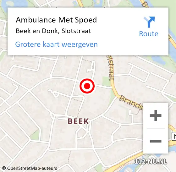 Locatie op kaart van de 112 melding: Ambulance Met Spoed Naar Beek en Donk, Slotstraat op 13 juni 2017 21:43