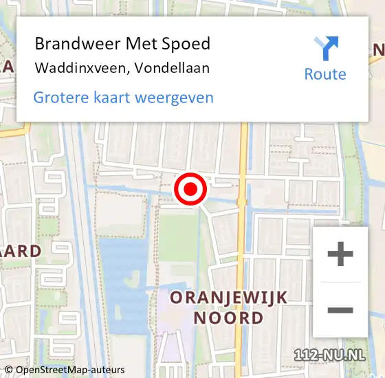 Locatie op kaart van de 112 melding: Brandweer Met Spoed Naar Waddinxveen, Vondellaan op 13 juni 2017 21:53