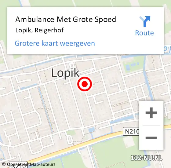 Locatie op kaart van de 112 melding: Ambulance Met Grote Spoed Naar Lopik, Reigerhof op 13 juni 2017 22:11