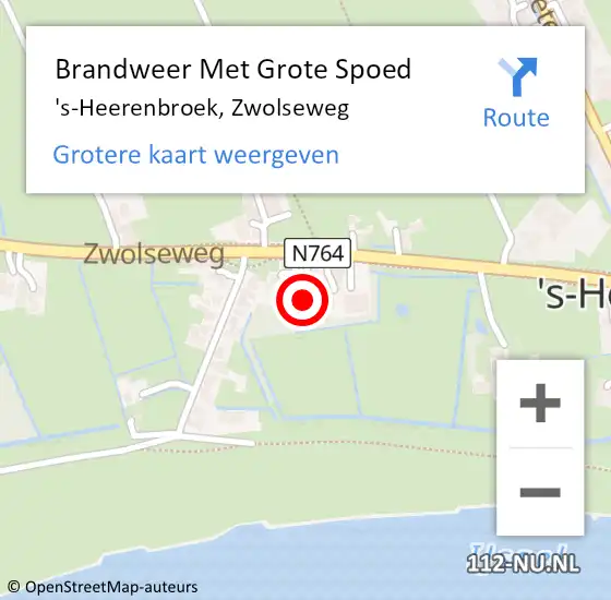 Locatie op kaart van de 112 melding: Brandweer Met Grote Spoed Naar 's-Heerenbroek, Zwolseweg op 13 juni 2017 23:56