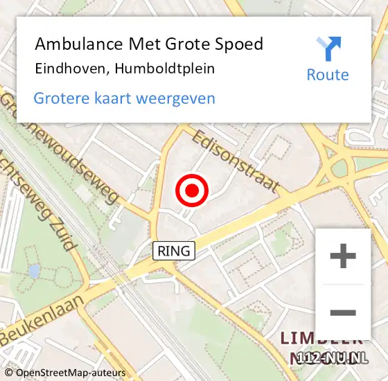 Locatie op kaart van de 112 melding: Ambulance Met Grote Spoed Naar Eindhoven, Humboldtplein op 14 juni 2017 00:01