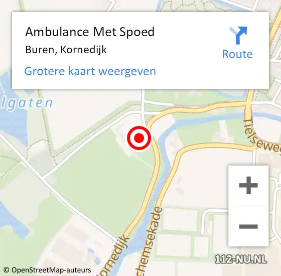 Locatie op kaart van de 112 melding: Ambulance Met Spoed Naar Buren, Kornedijk op 14 juni 2017 05:35