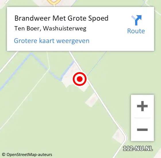 Locatie op kaart van de 112 melding: Brandweer Met Grote Spoed Naar Ten Boer, Washuisterweg op 14 juni 2017 07:17