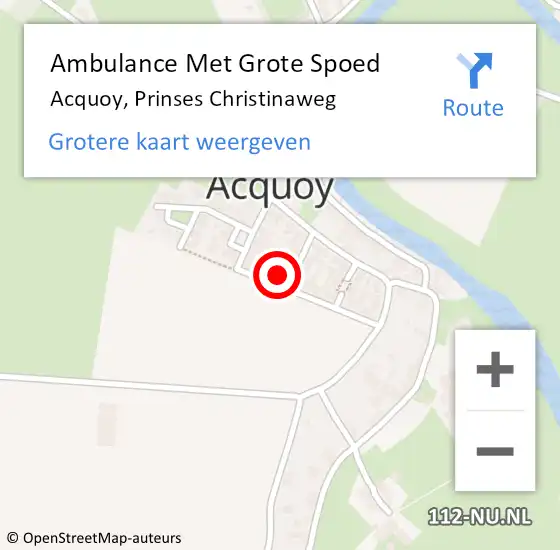 Locatie op kaart van de 112 melding: Ambulance Met Grote Spoed Naar Acquoy, Prinses Christinaweg op 14 juni 2017 08:16