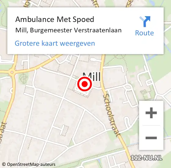 Locatie op kaart van de 112 melding: Ambulance Met Spoed Naar Mill, Burgemeester Verstraatenlaan op 14 juni 2017 08:38