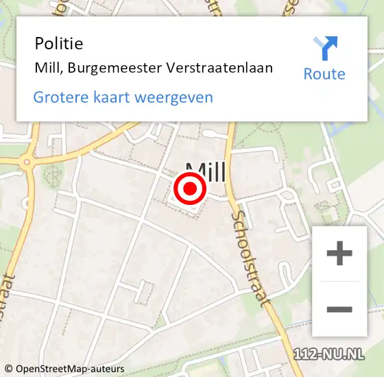 Locatie op kaart van de 112 melding: Politie Mill, Burgemeester Verstraatenlaan op 14 juni 2017 08:40