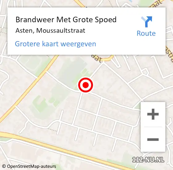 Locatie op kaart van de 112 melding: Brandweer Met Grote Spoed Naar Asten, Moussaultstraat op 14 juni 2017 09:27