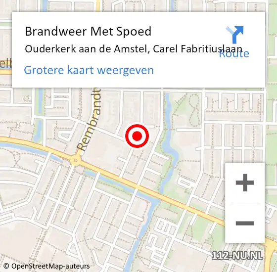 Locatie op kaart van de 112 melding: Brandweer Met Spoed Naar Ouderkerk aan de Amstel, Carel Fabritiuslaan op 14 juni 2017 11:39