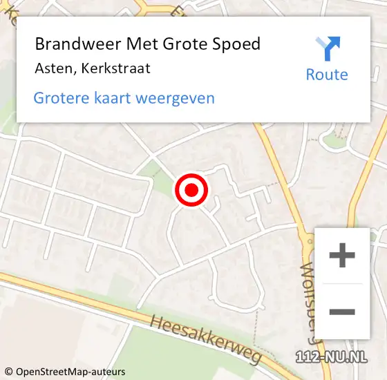 Locatie op kaart van de 112 melding: Brandweer Met Grote Spoed Naar Asten, Kerkstraat op 14 juni 2017 11:57