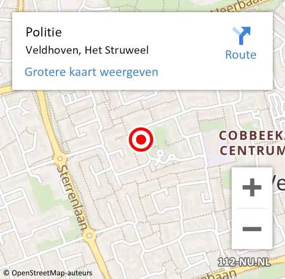 Locatie op kaart van de 112 melding: Politie Veldhoven, Het Struweel op 14 juni 2017 13:06