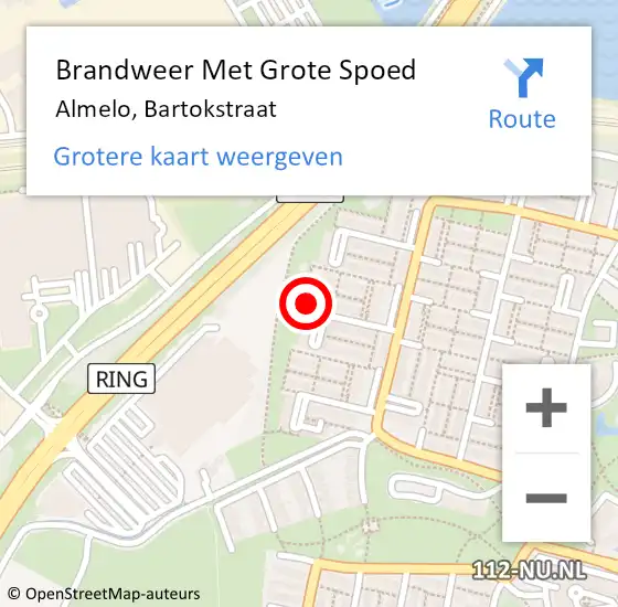 Locatie op kaart van de 112 melding: Brandweer Met Grote Spoed Naar Almelo, Bartokstraat op 14 juni 2017 13:15