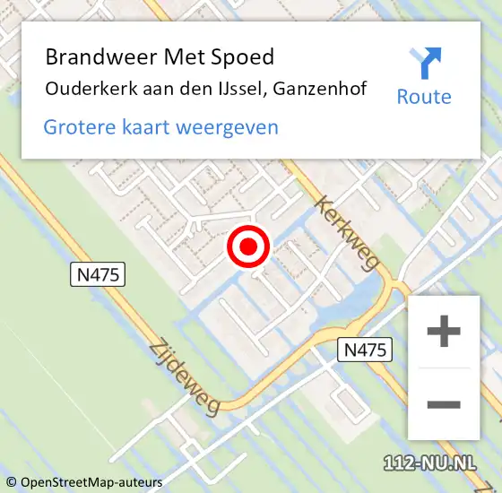 Locatie op kaart van de 112 melding: Brandweer Met Spoed Naar Ouderkerk aan den IJssel, Ganzenhof op 14 juni 2017 13:35