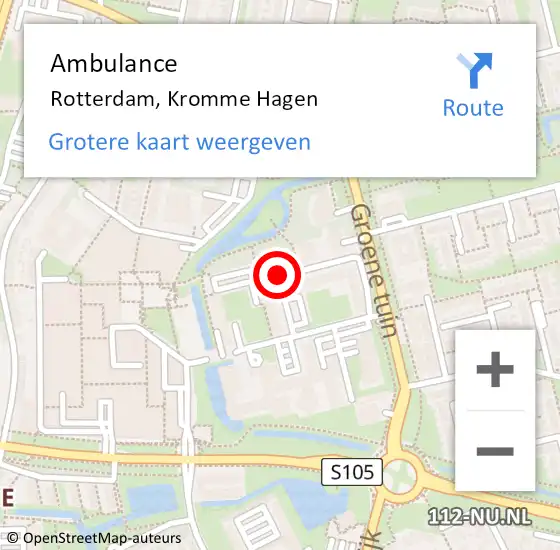 Locatie op kaart van de 112 melding: Ambulance Rotterdam, Kromme Hagen op 14 juni 2017 14:38