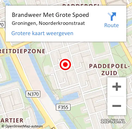 Locatie op kaart van de 112 melding: Brandweer Met Grote Spoed Naar Groningen, Noorderkroonstraat op 14 juni 2017 15:15