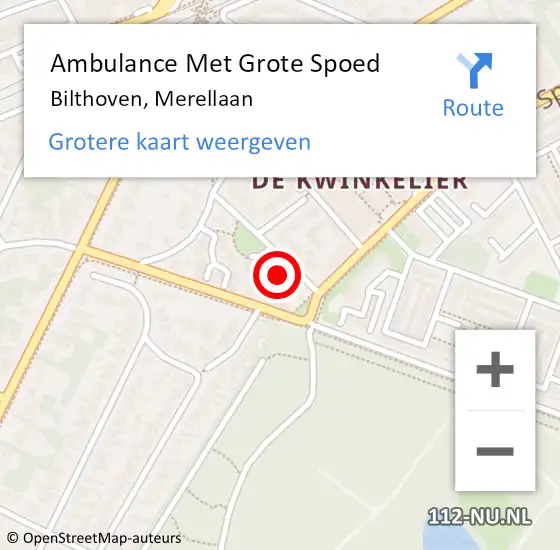 Locatie op kaart van de 112 melding: Ambulance Met Grote Spoed Naar Bilthoven, Merellaan op 14 juni 2017 15:50