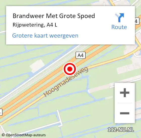 Locatie op kaart van de 112 melding: Brandweer Met Grote Spoed Naar Rijpwetering, A4 L op 14 juni 2017 15:53