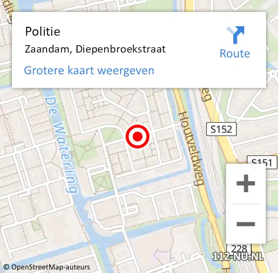 Locatie op kaart van de 112 melding: Politie Zaandam, Diepenbroekstraat op 14 juni 2017 16:12