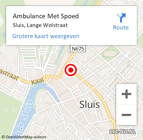 Locatie op kaart van de 112 melding: Ambulance Met Spoed Naar Sluis, Lange Wolstraat op 14 juni 2017 19:11