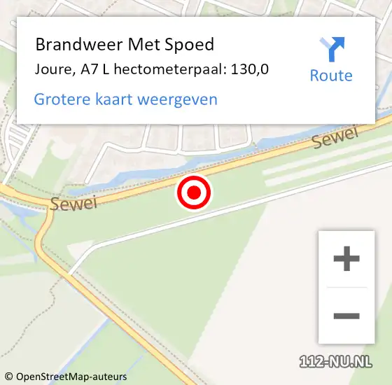 Locatie op kaart van de 112 melding: Brandweer Met Spoed Naar Joure, A7 L hectometerpaal: 130,0 op 14 juni 2017 19:21