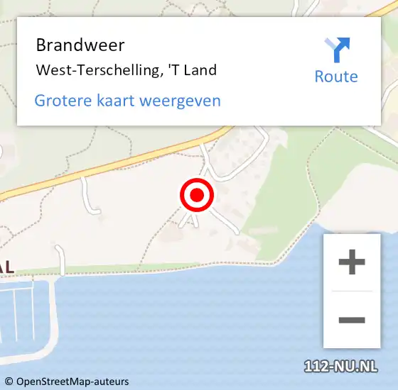 Locatie op kaart van de 112 melding: Brandweer West-Terschelling, 'T Land op 14 juni 2017 19:48